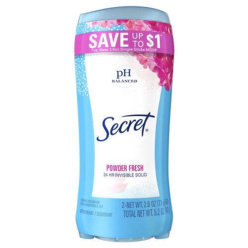 Secret Invisible Solid Antiperspirant and Deodorant, Powder Fresh, Twin Pack, 2.1 oz each