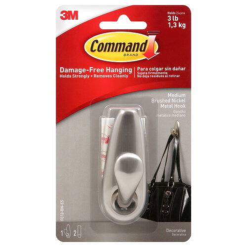 Command Hook, Metal, Brushed Nickel, Medium