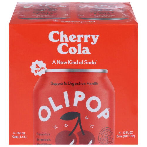 Olipop Soda, Cherry Cola, 4 Pack