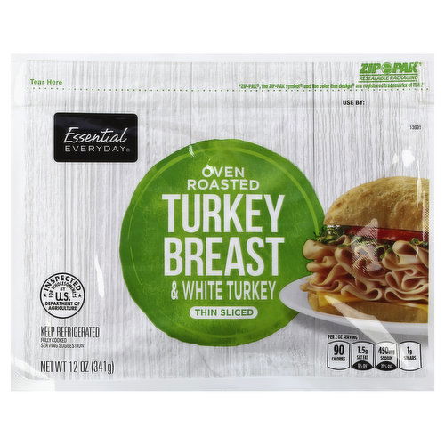 Essential Everyday Turkey Breast, & White Turkey, Oven Roasted, Thin Sliced