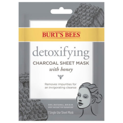 Burt's Bees Charcoal Sheet Mask with Honey, Detoxifying