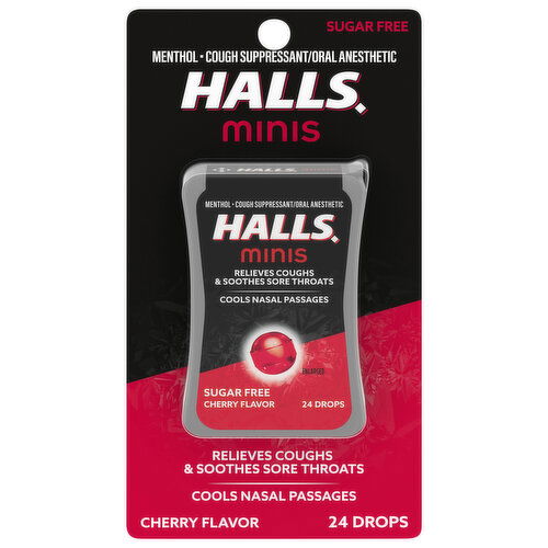 Halls Cough Drops, Sugar Free, Cherry Flavor, Minis