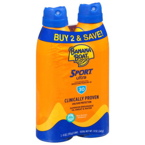 Banana Boat Clean Sunscreen Spray, Ultra, Sport, Broad Spectrum SPF 30