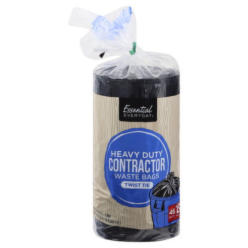 Essential Everyday Waste Bags, Contractor, Heavy Duty, Twist Tie, 45 Gallon