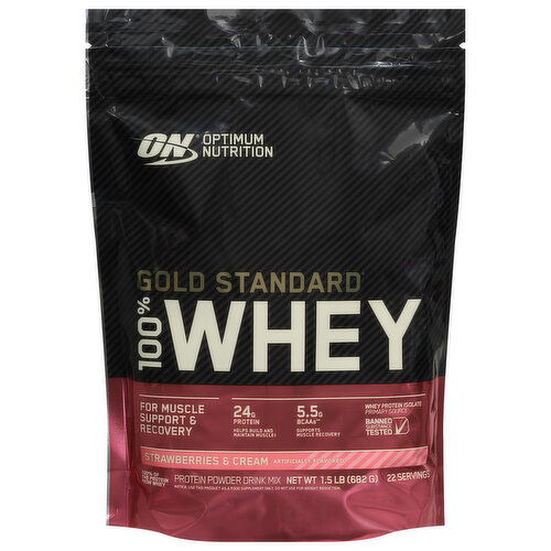 Optimum Nutrition Gold Standard Protein Powder Drink Mix, Strawberries & Cream, 100% Whey