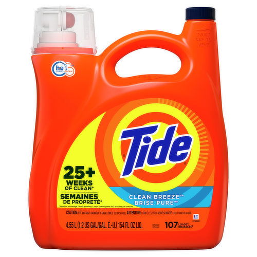 Tide Tide Liquid Laundry Detergent, Clean Breeze, 107 loads, 154 oz, HE Compatible