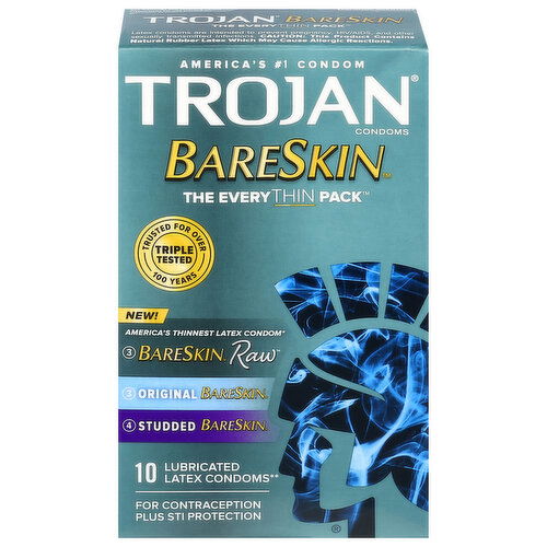 Trojan BareSkin Latex Condoms, Latex, Lubricated, Raw/Original/Studded