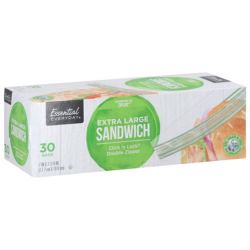 Essential Everyday Sandwich Bags, Click 'n Lock Double Zipper, Extra Large