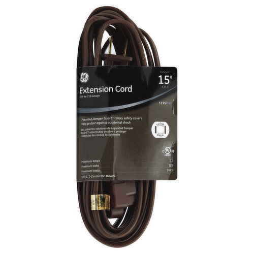 GE Extension Cord, Brown, 15-Feet