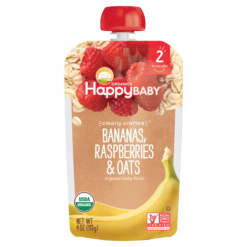 Happy Baby Organics 2 (6+ Months) Organic Bananas, Raspberries & Oats Baby Food