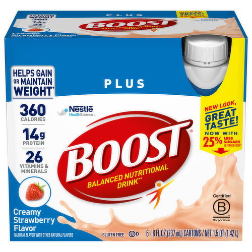 Boost Plus Nutritional Drink, Balanced, Creamy Strawberry Flavor