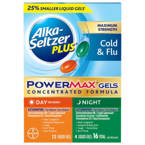 Alka-Seltzer Plus Cold & Flu, Maximum Strength, Day/Night, Liquid Gels