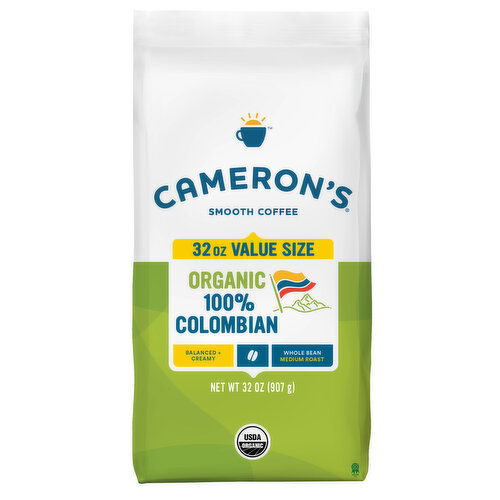 Cameron's Coffee, Organic, Whole Bean, Medium Roast, 100% Colombian, Value Size