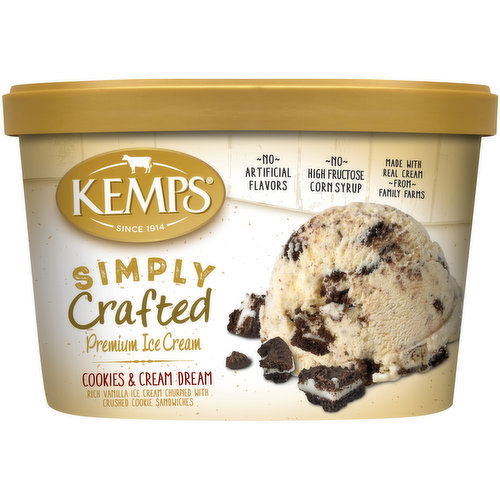 Kemps Simply Crafted Ice Cream, Premium, Cookies & Cream Dream