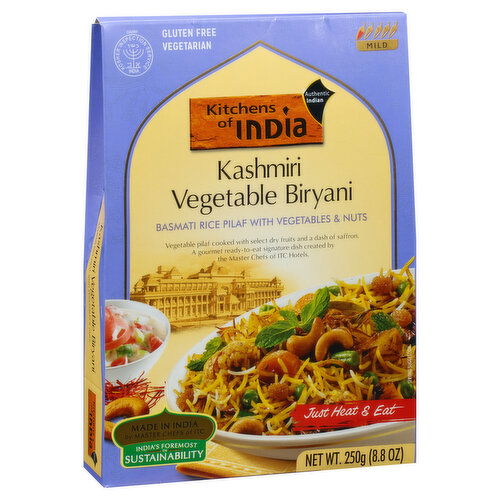 Kitchens of India Basmati Rice Pilaf with Vegetables & Nuts, Kashmiri Vegetable Biryani, Mild