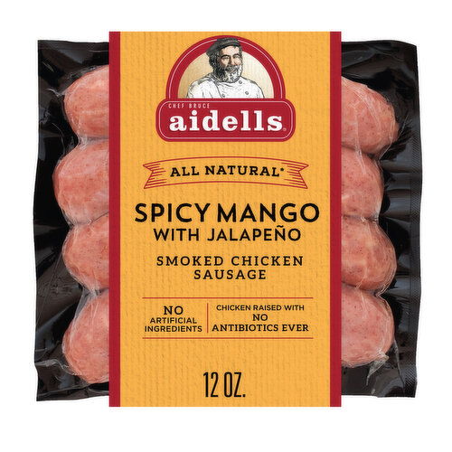 Aidells Smoked Chicken Sausage, Spicy Mango with Jalapeño (4 Fully Cooked Links)