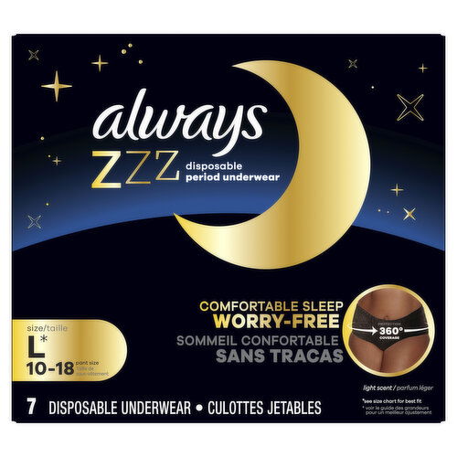 Always ZZZ Always ZZZ Overnight Disposable Period Underwear Size L, 7 Count