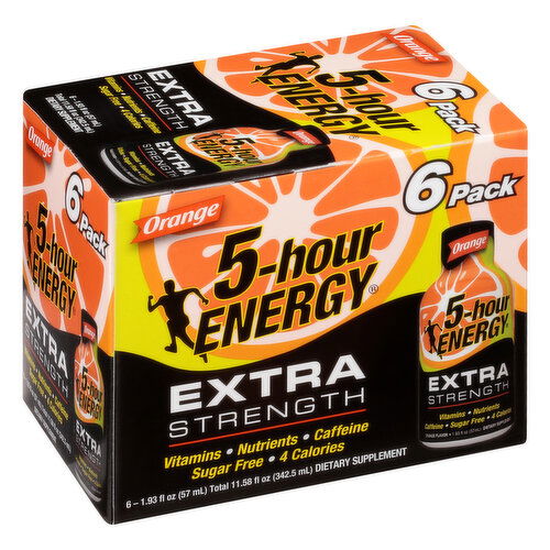 5-Hour Energy Energy Shot, Orange, Extra Strength, 6 Pack