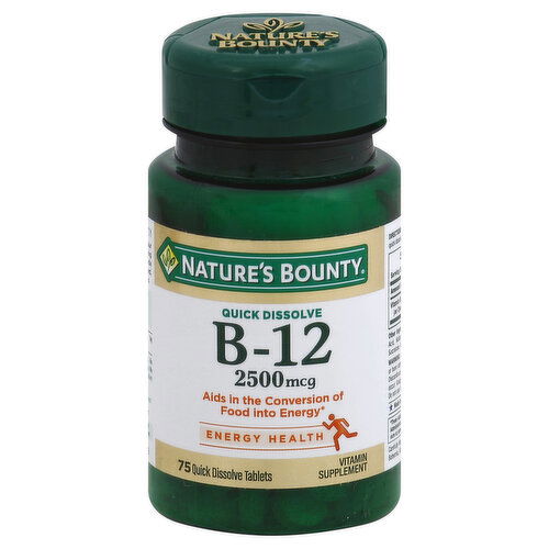 Nature's Bounty Vitamin B-12, Quick Dissolve, 2500 mcg, Quick Dissolve Tablets, Natural Cherry Flavor