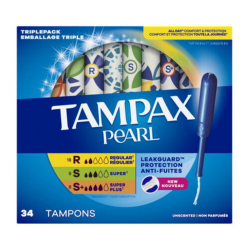 Tampax Pearl Tampax Pearl Tampons Trio Multipack, R/S/SP+ 34 Ct