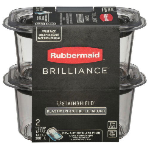 Rubbermaid Brilliance Containers, Plastic, 1.3 Cup, Value Pack