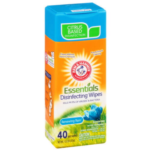 Arm & Hammer Essentials Disinfecting Wipes, Renewing Rain