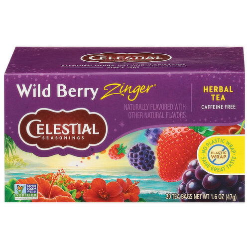 Celestial Seasonings Herbal Tea, Caffeine Free, Wild Berry Zinger, Tea Bags