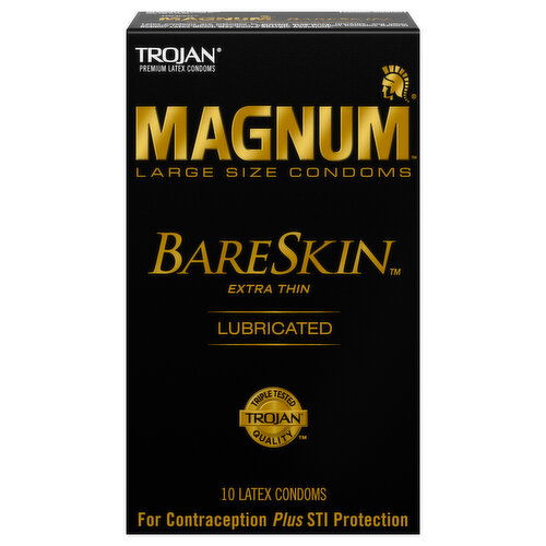 Trojan Magnum BareSkin Condoms, Latex, Lubricated, Extra Thin, Large Size