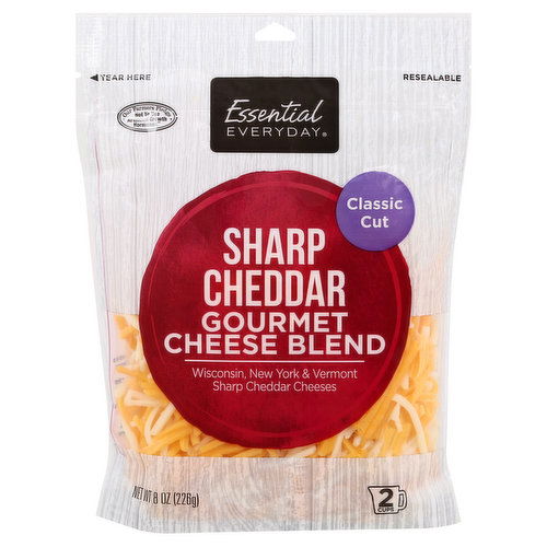 Essential Everyday Gourmet Cheese Blend, Sharp Cheddar, Classic Cut