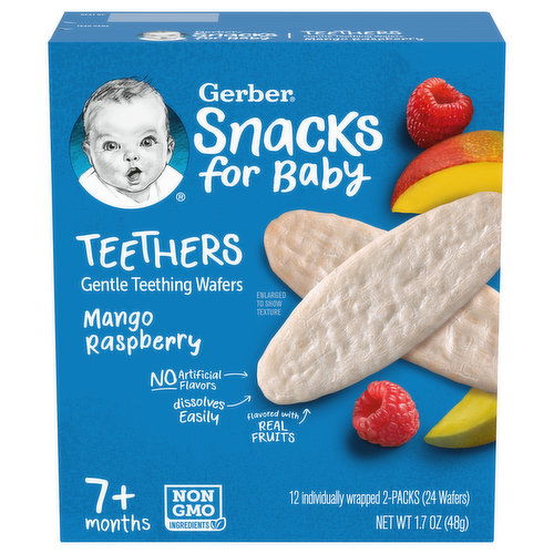 Gerber Snacks for Baby Teething Wafers, Gentle, Mango Raspberry, Teethers, 7+ Months