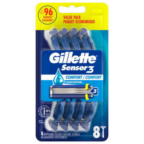 Gillette Sensor 3 Razors, Disposable, Comfort, Value Pack