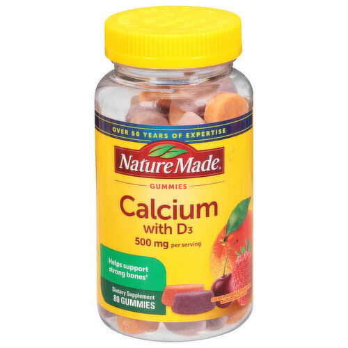 Nature Made Calcium, with D3, 500 mg, Gummies, Cherry, Orange & Strawberry