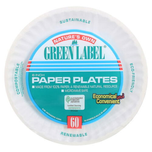 Nature's Own Green Label Paper Plates, 6 Inches