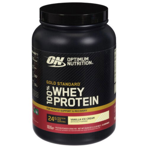 Optimum Nutrition Gold Standard Protein Powder Drink Mix, Vanilla Ice Cream, 100% Whey Protein