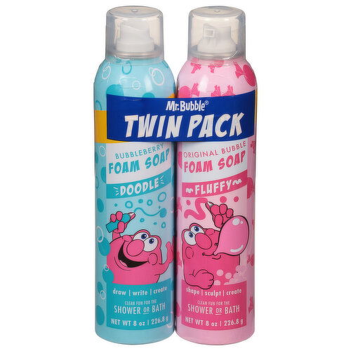 Mr. Bubble Foam Soap, Doodle/Fluffy, Bubbleberry/Original Bubble, Twin Pack