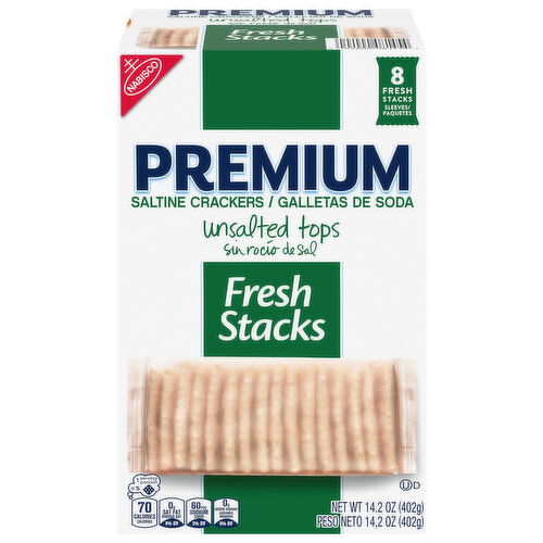 PREMIUM Fresh Stacks Unsalted Tops Saltine Crackers, Travel Snacks, 8 Multi Snack Packs