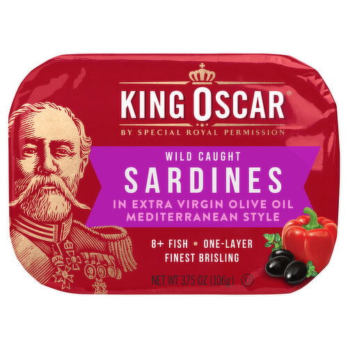 King Oscar Sardines, in Extra Virgin Olive Oil, Wild Caught, Mediterranean Style