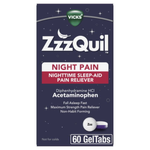 Vicks Night Pain Vicks ZzzQuil Night Pain Nighttime Sleep Aid Pain Reliever Geltabs, Over-the-Counter Medicine, 60 Ct