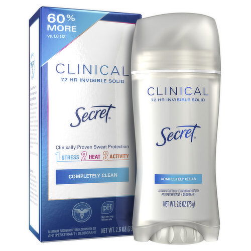 Secret Clinical Strength Clinical Strength Invisible Solid Antiperspirant and Deodorant, Completely Clean, 2.6 oz