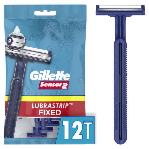 Gillette Sensor2 Fixed Head Men's Disposable Razors, 12 Count