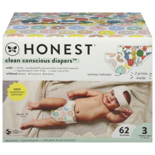 Honest Clean Conscious Diapers Diapers, 3 Giggly Boo (16-28 lbs)