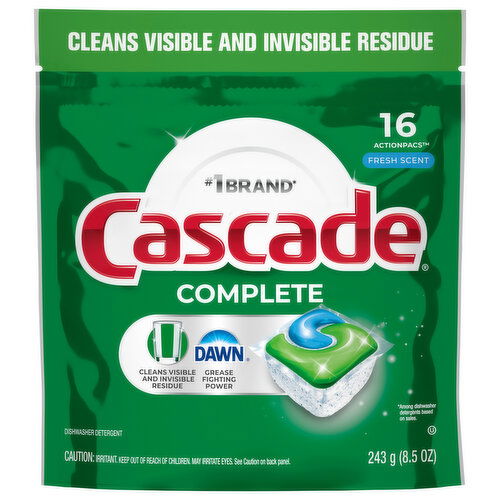 Cascade Complete Dishwasher Detergent, Fresh Scent, ActionPacs