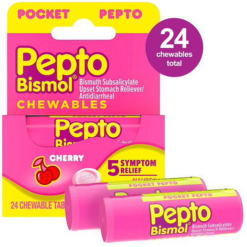 Pepto-Bismol Multi-Symptom Pepto Bismol Cherry Chewables for Fast Relief, 24 ct