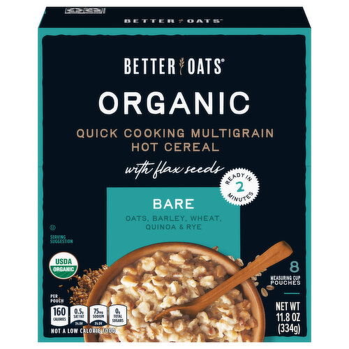 Better Oats Organic Quick Cooking Multigrain Bare Hot Cereal with Flax Seeds