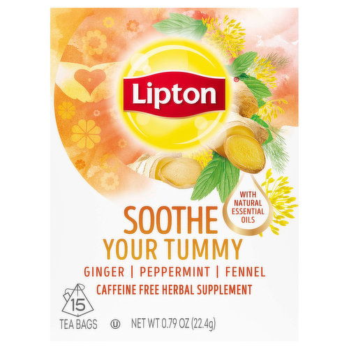 Lipton Herbal Supplement, Caffeine Free, Soothe Your Tummy, Tea Bags