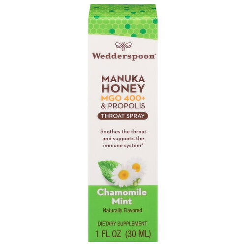 Wedderspoon Throat Spray, Manuka Honey, Chamomile Mint