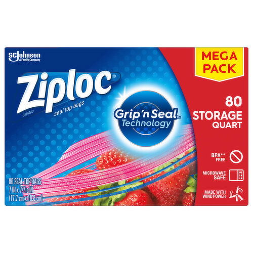 Ziploc Grip'n Seal Storage Bags, Seal Top, Quart, Mega Pack