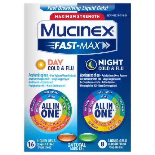 Mucinex Fast-Max Liquid Gels Maximum Strength Day Night Cold & Flu Value Pack