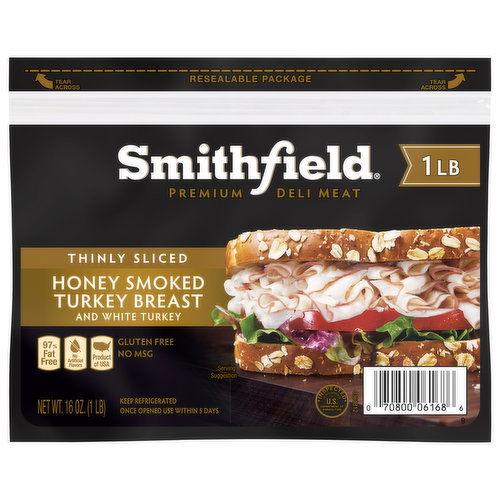 Smithfield Turkey Breast and White Turkey, Honey Smoked, Thinly Sliced