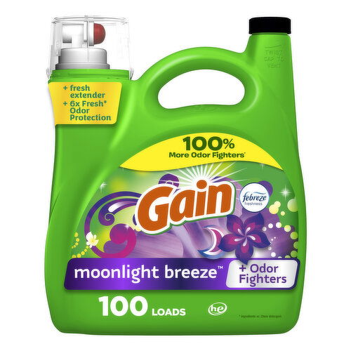 Gain Liquid Laundry Detergent, Moonlight Breeze Scent, 100 loads